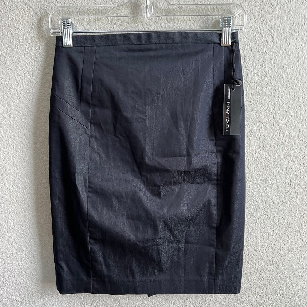 New Express High Waist Pencil Skirt Women's 0 Dark Blue Slight Shimmer Stretch